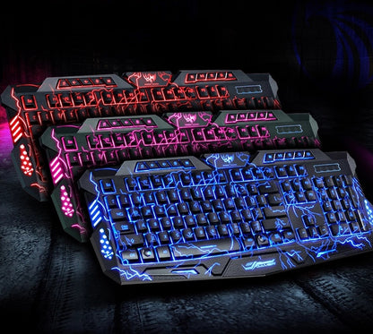 J10 tricolor backlight wired gaming keyboard set colorful luminous gaming mouse