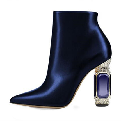Luxury Rhinestone Gemstone Women Zip Short Boots
