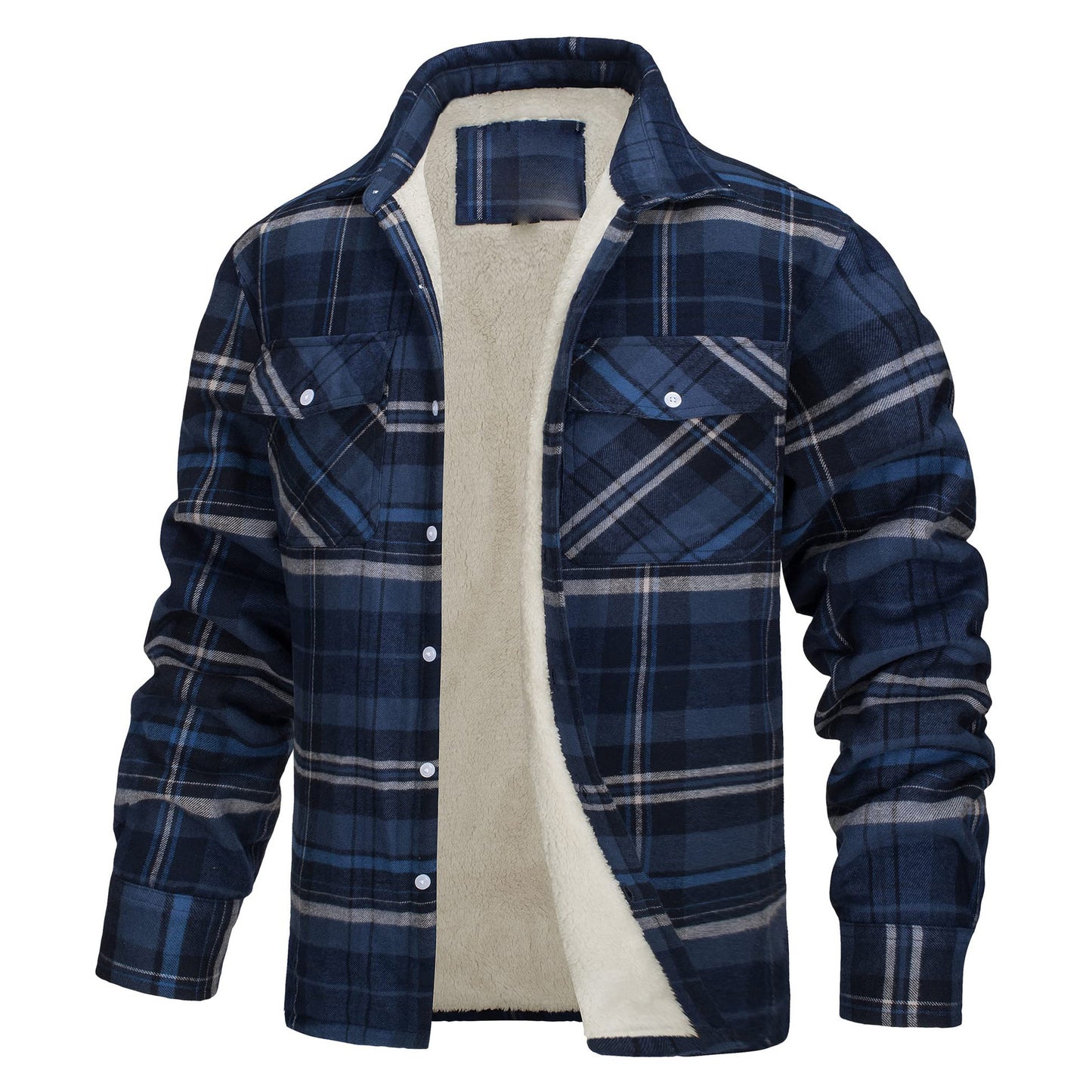 Long Sleeve Lapel Thick Checks Shirt Men's Jacket