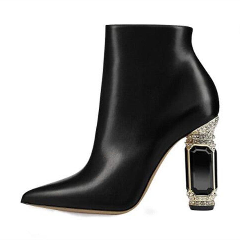 Luxury Rhinestone Gemstone Women Zip Short Boots